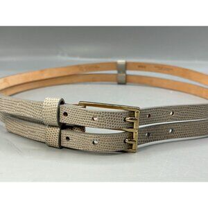 Brooks Brothers Gray Leather Twin Buckle Belt Made In Italy WIN13 33"-36"